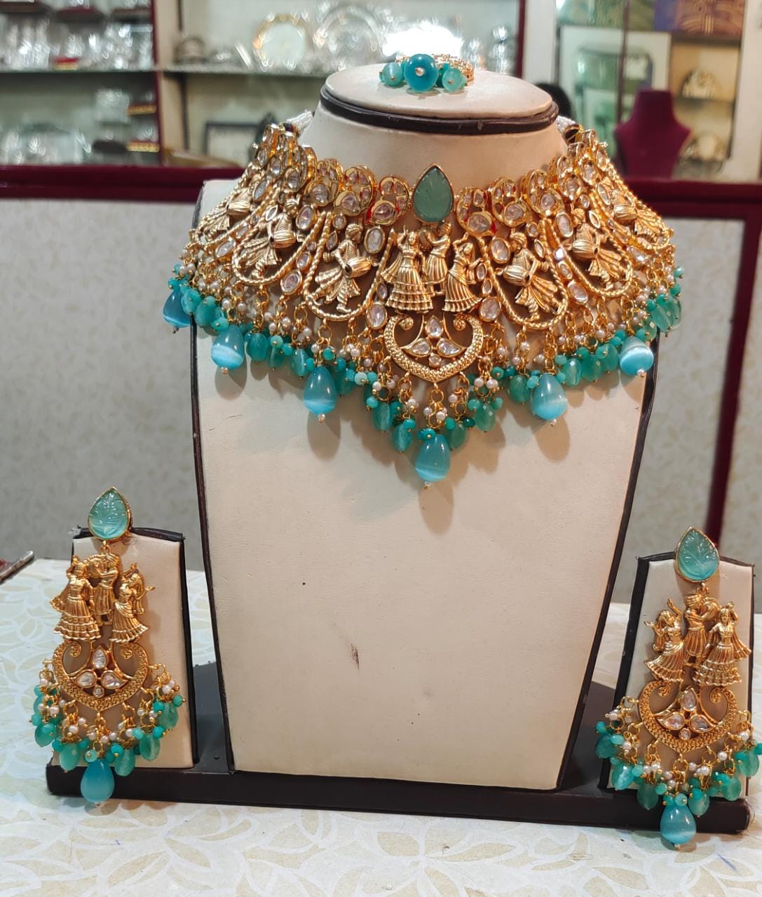 Real Kemp Micro Gold Polished AD Bridal Choker Necklace Set – diya  jewellery india